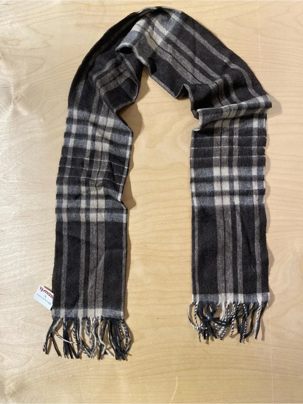 Amicale Men's Black & Gray Plaid Fringe Scarf  (SX)